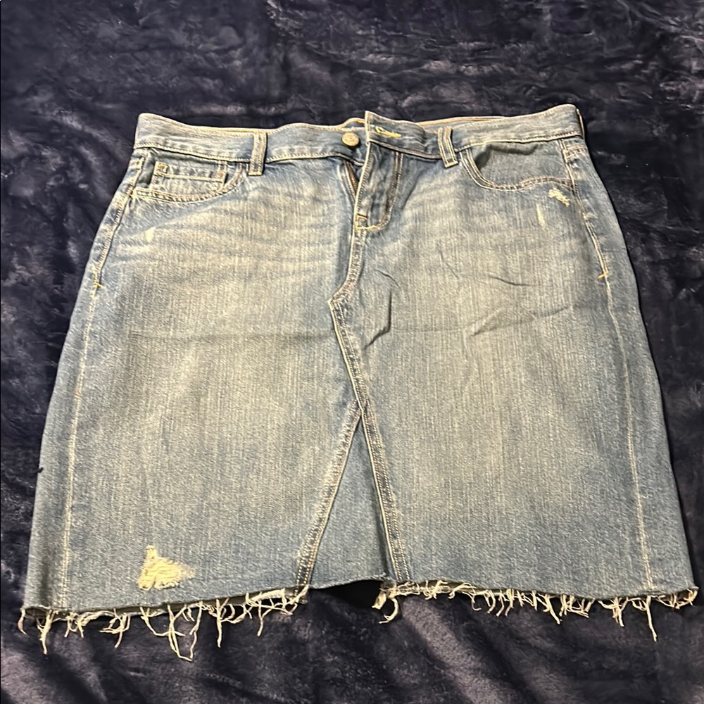 Denim Skirt with Frayed Hem
